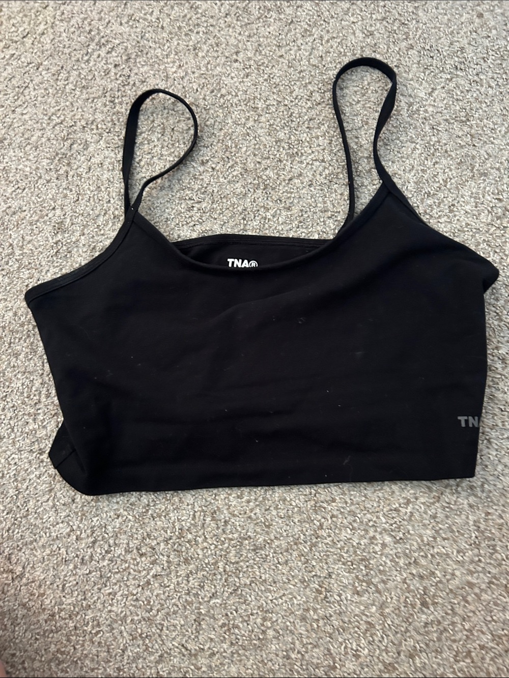 TNA Black Stretchy Cropped Camisole with Thin Straps